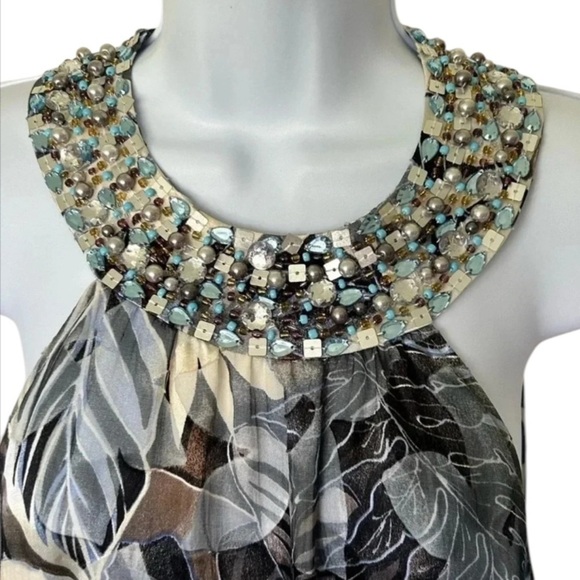 Cache vintage silk halter top beaded palm print excellent Size 8 - Picture 4 of 10